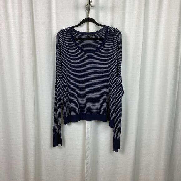 Eileen Fisher Blue&Gray Stripe Long Sleeve Boxy Sweater Sz.XL - Picture 3 of 10